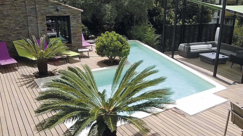 Grande piscine extérieure rectangulaire